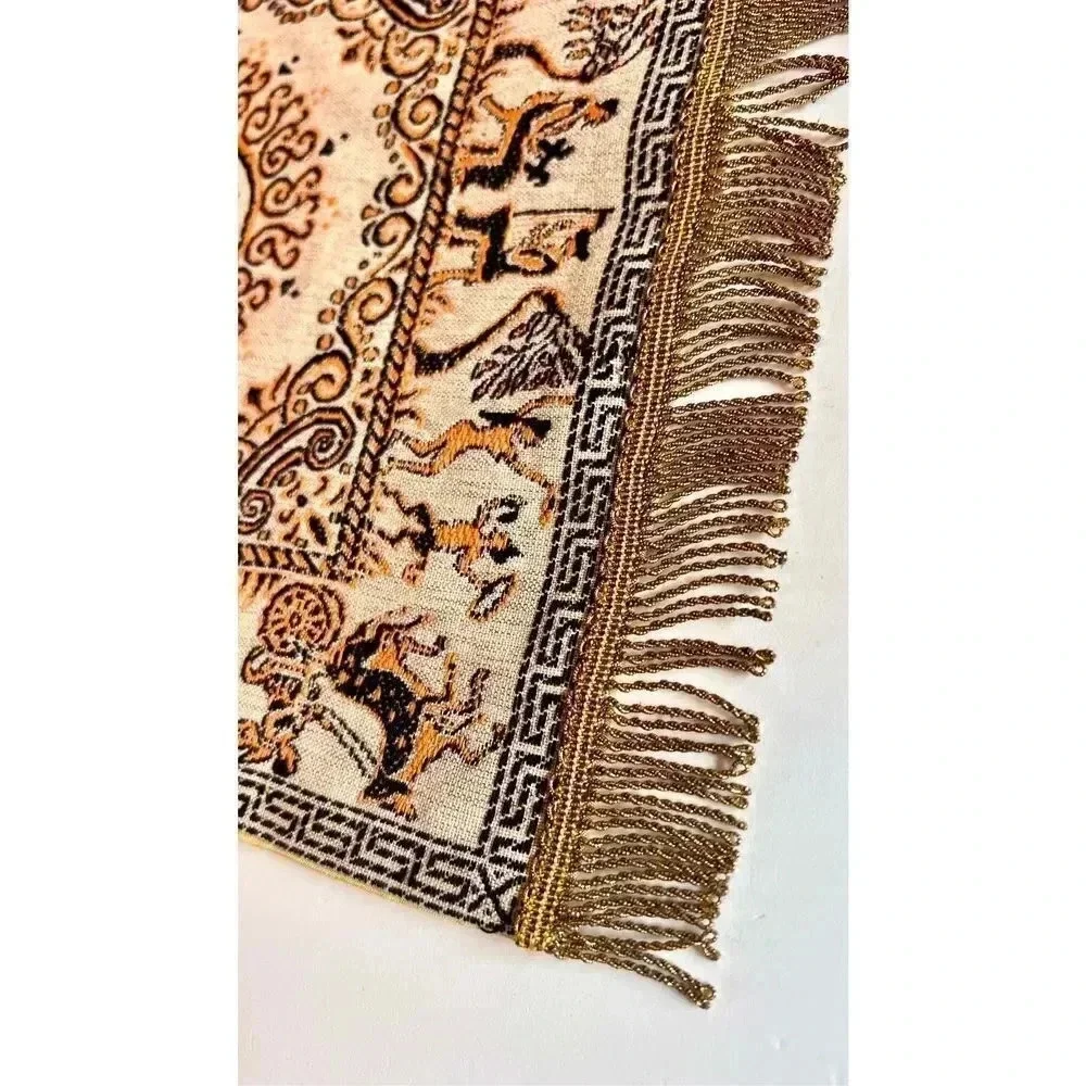 Vintage Greek Mount Olympus Table Cloth‎ Tapestry Runner Fringe Rare